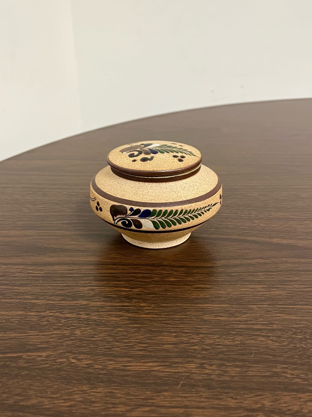 Vintage Netzi Tonala Stoneware Pottery Lidded Jar Handmade Mexico Folk Art